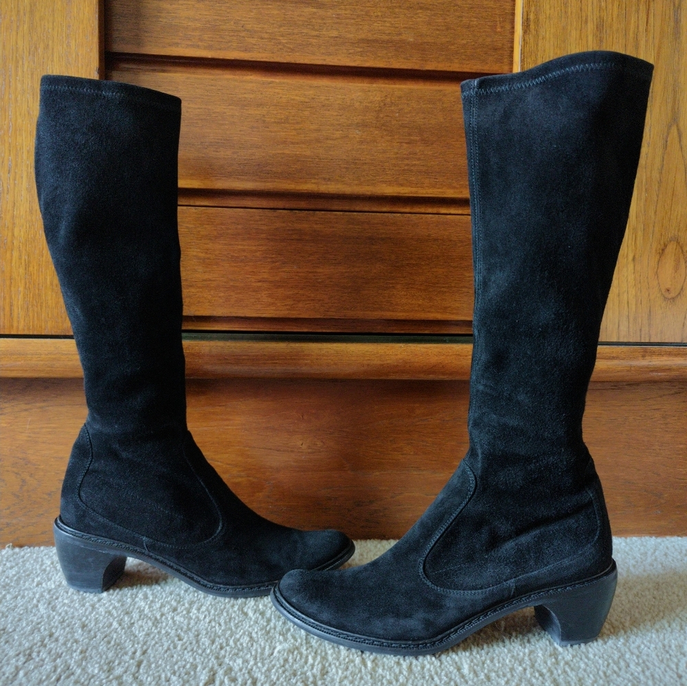 Stuart Weitzman Kneezies Knee high Sock Boots Stretch Suede 6.5 Black